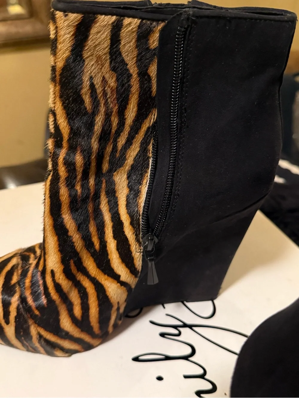 Rachel Roy Tiger-Print Wedge Ankle Boot with Side Zip